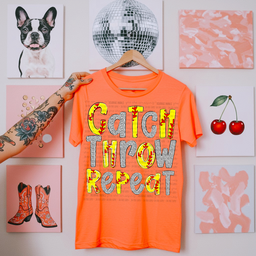 CATCH THROW REPEAT SOFTBALL PNG | SUBLIMATION PNG | AUTOMATIC DOWNLOAD