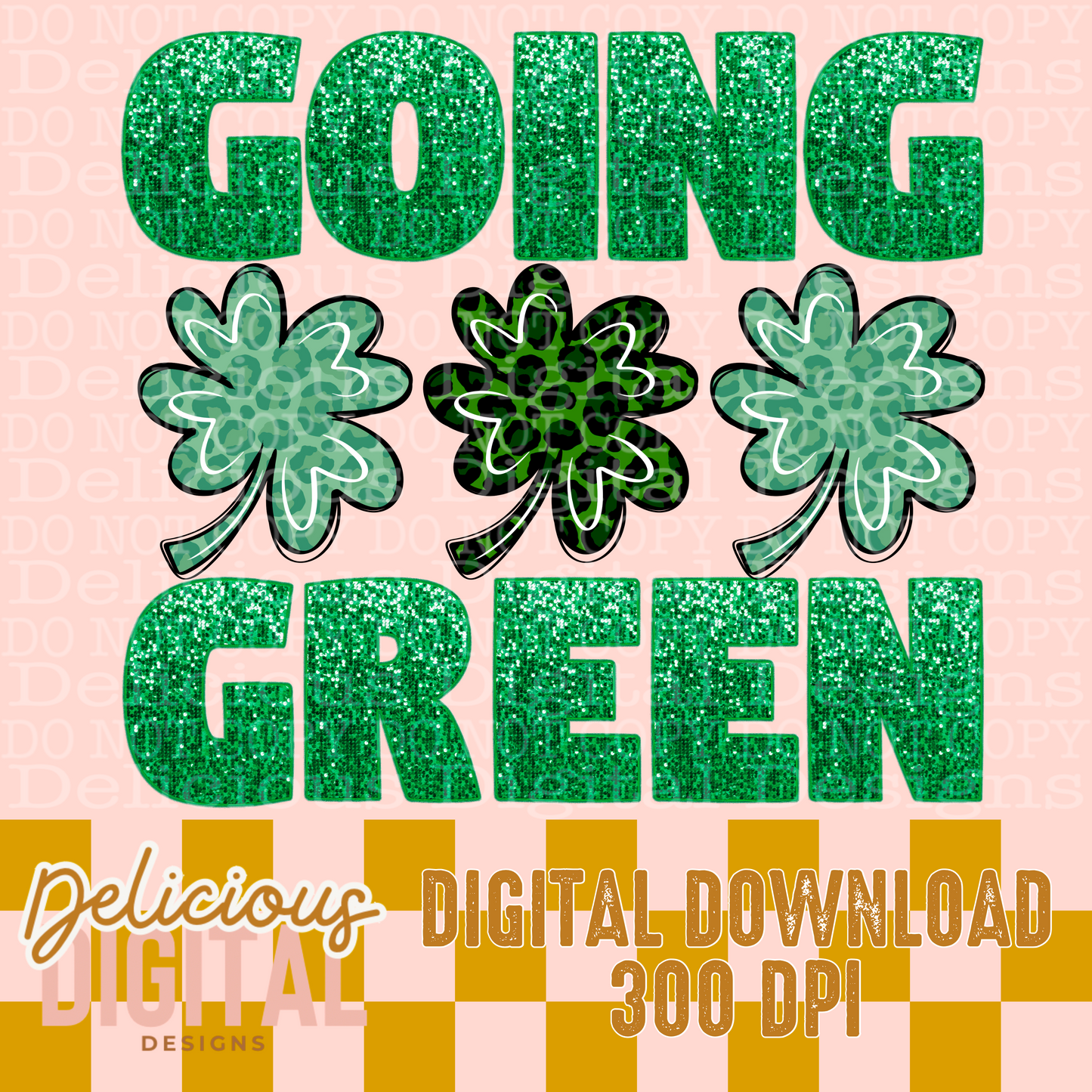 GOING GREEN FAUX SEQUINS CLOVERS PNG | Digital Download | PNG