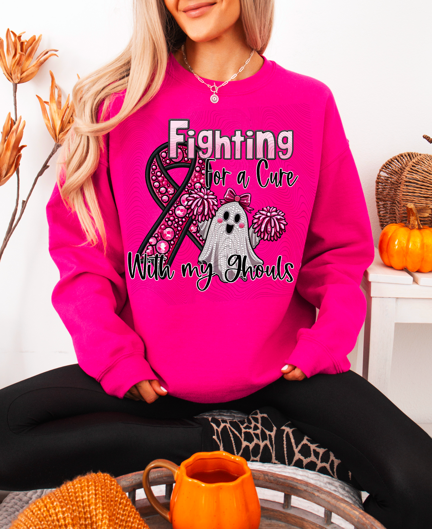 FIGHTING FOR A CURE WITH MY GHOULS FAUX EMBROIDERY PNG | Digital Download | PNG