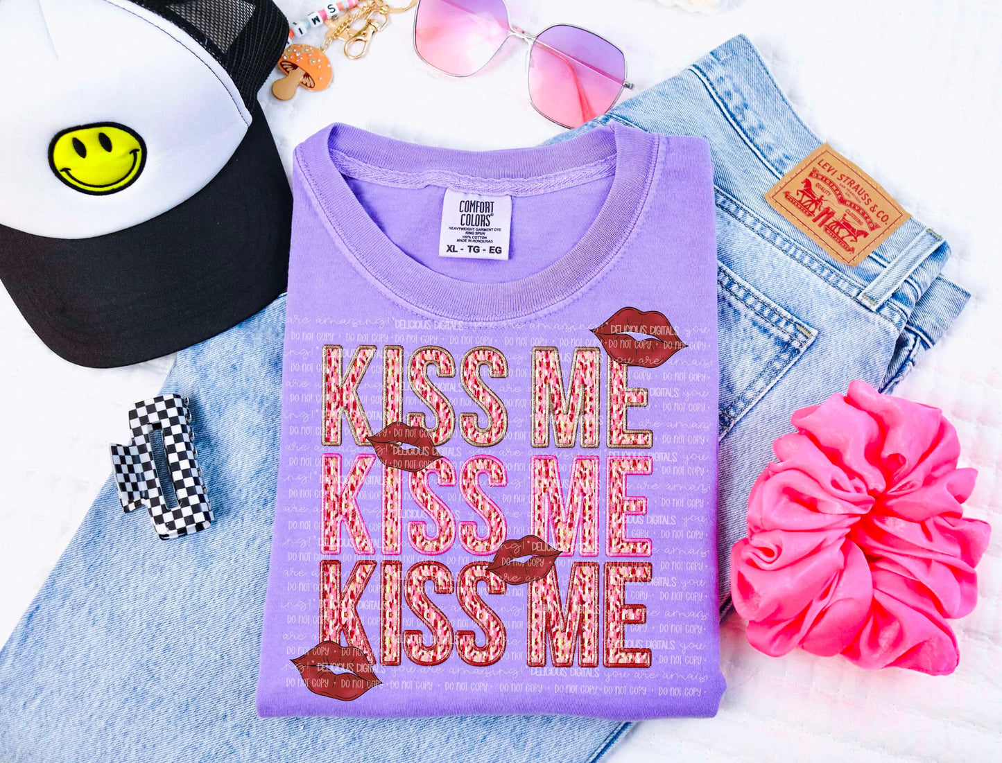 KISS ME KISS ME KISS ME FAUX EMBROIDERY | Digital Download | PNG