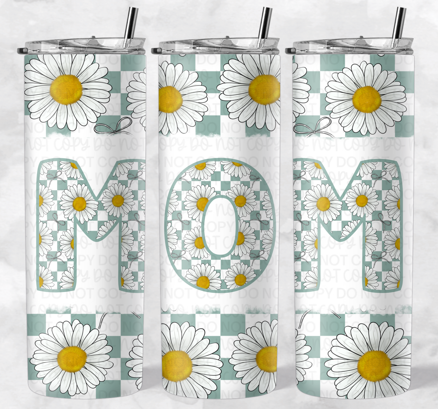 GREEN CHECKERED DAISY TUMBLER WRAP | Digital Download | PNG