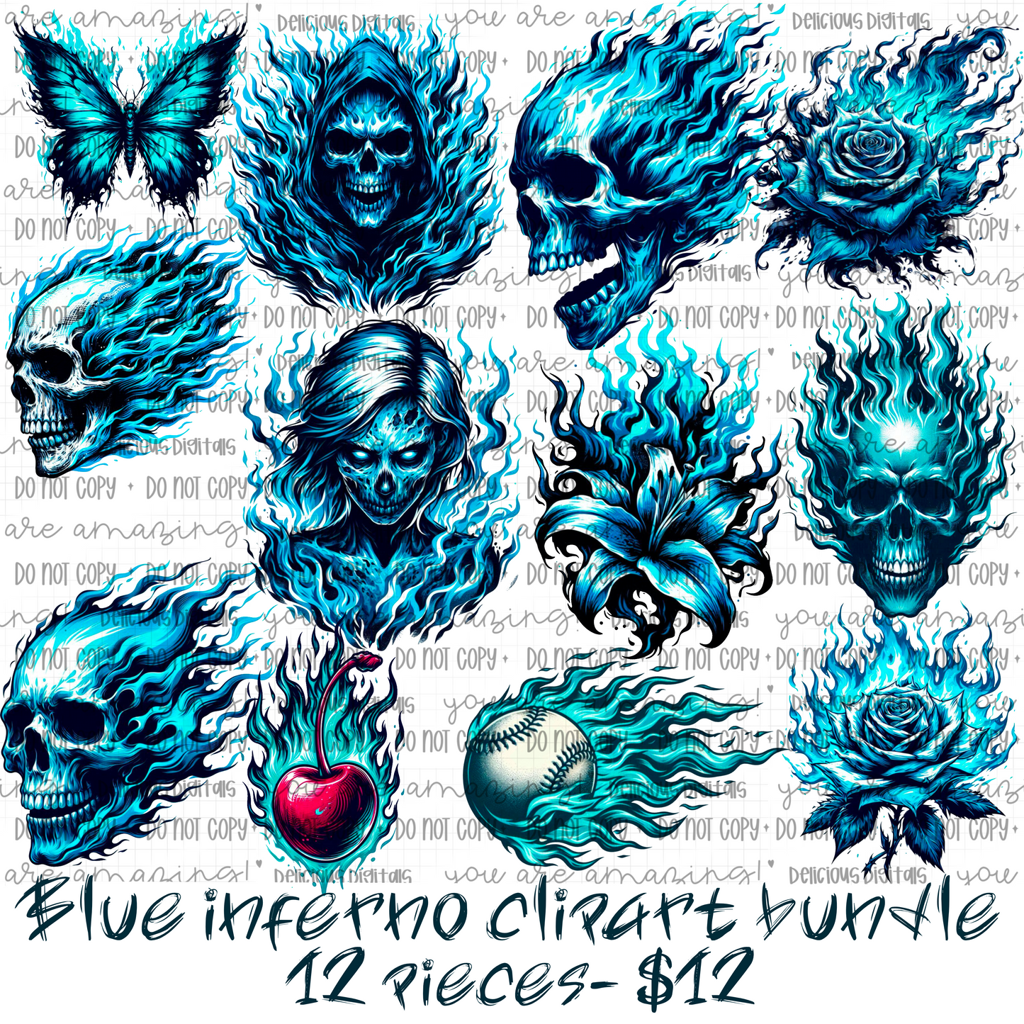 BLUE INFERNO CLIPART BUNDLE | SUBLIMATION PNG | AUTOMATIC DOWNLOAD