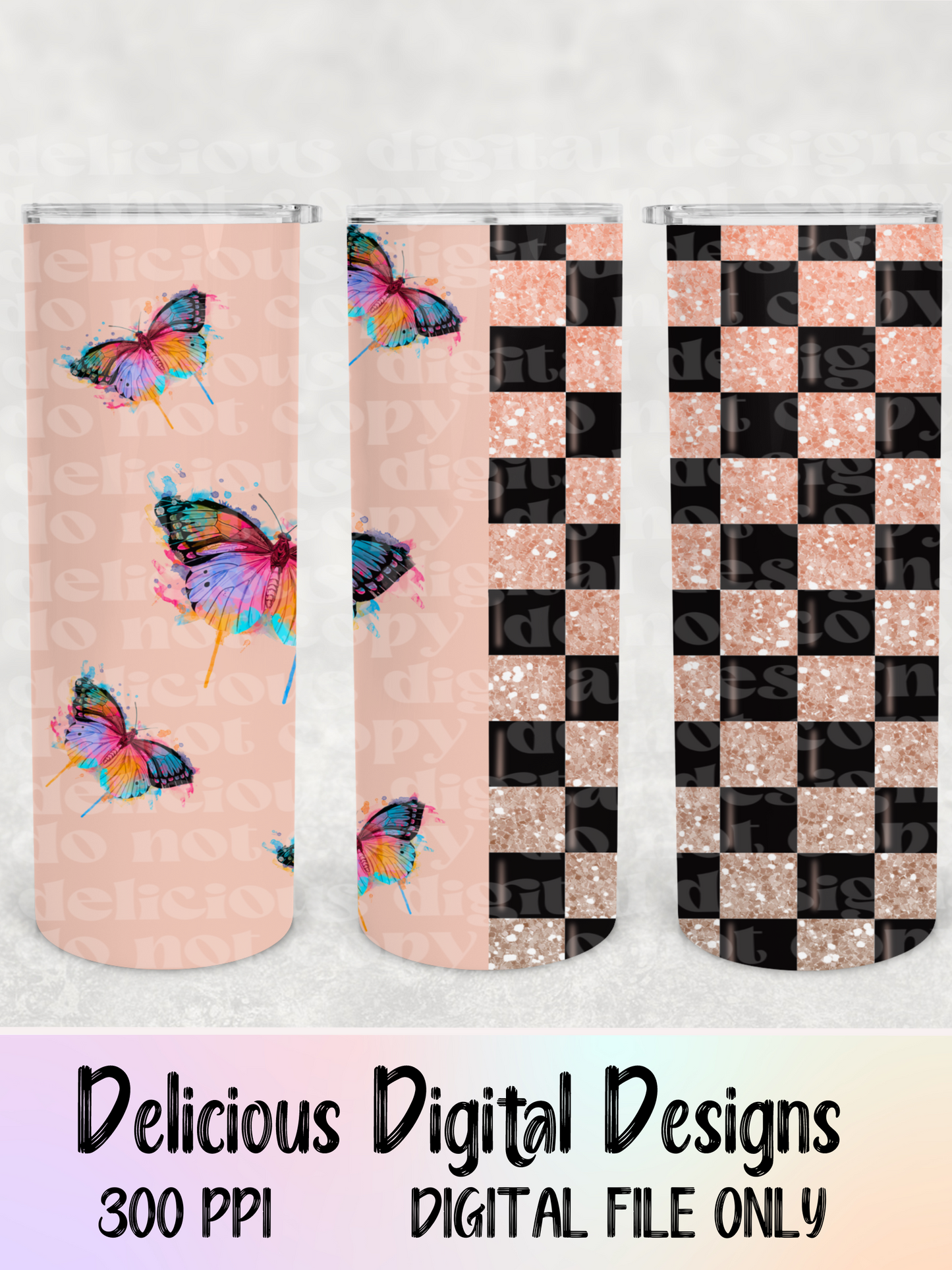 VASO MARIPOSAS A CUADROS | Descarga digital | PNG