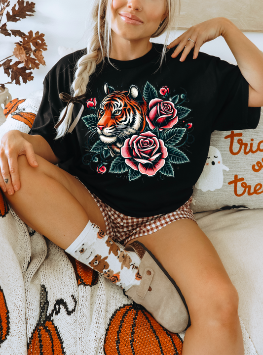 TATTOO STYLE TIGER ROSE PNG | SUBLIMATION PNG | AUTOMATIC DOWNLOAD