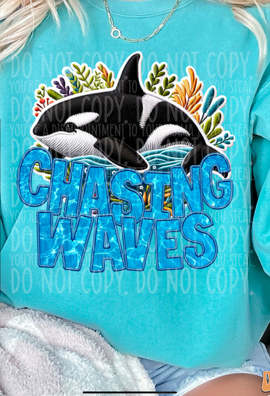 CHASING WAVES WHALE FAUX EMBROIDERY | Digital Download | PNG