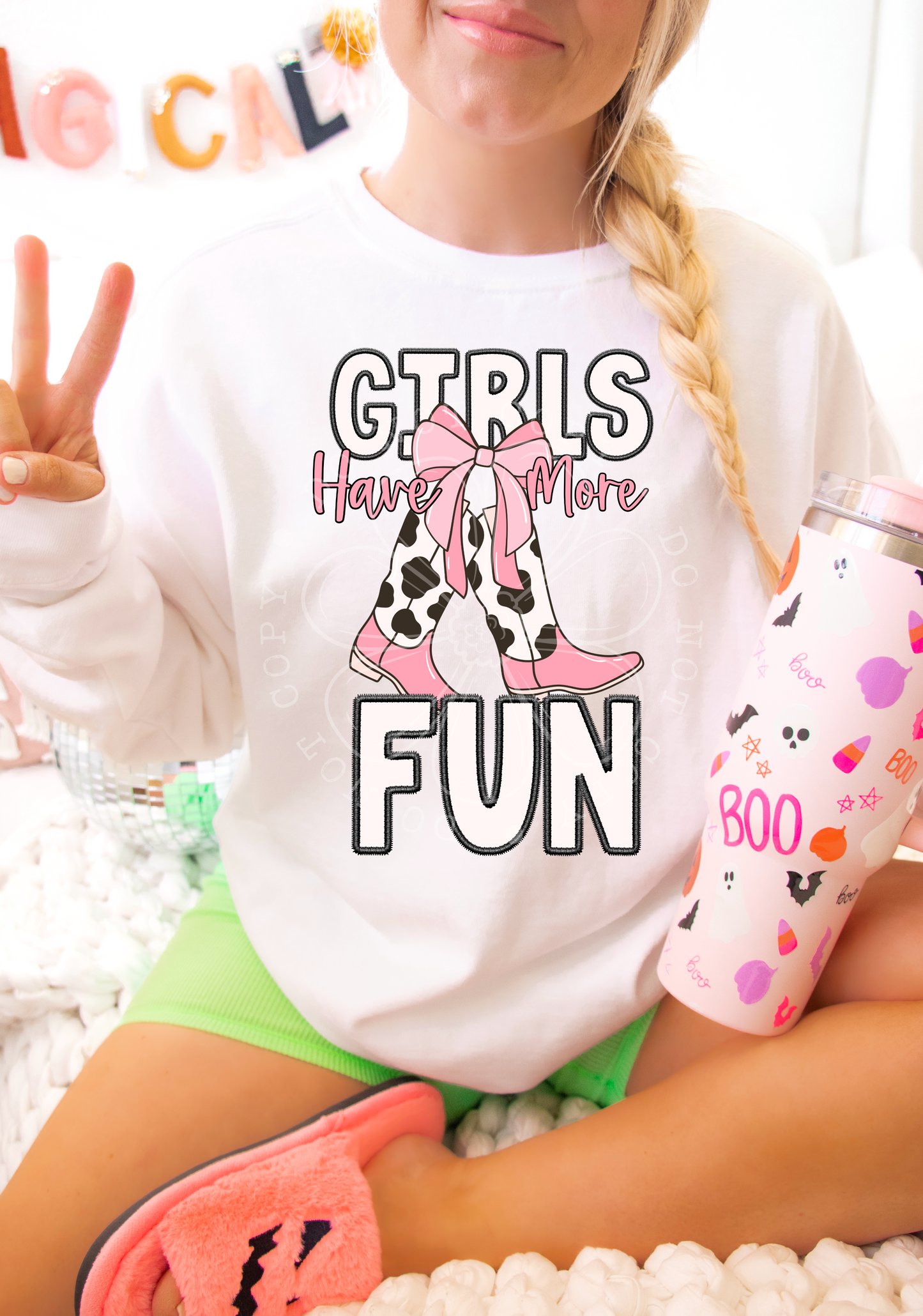 GIRLS HAVE MORE FUN FAUX EMBROIDERY PNG | Digital Download | PNG