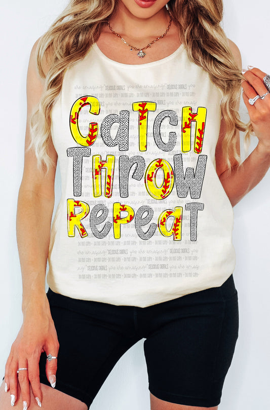 CATCH THROW REPEAT SOFTBALL  PNG | 	SUBLIMATION PNG | AUTOMATIC DOWNLOAD