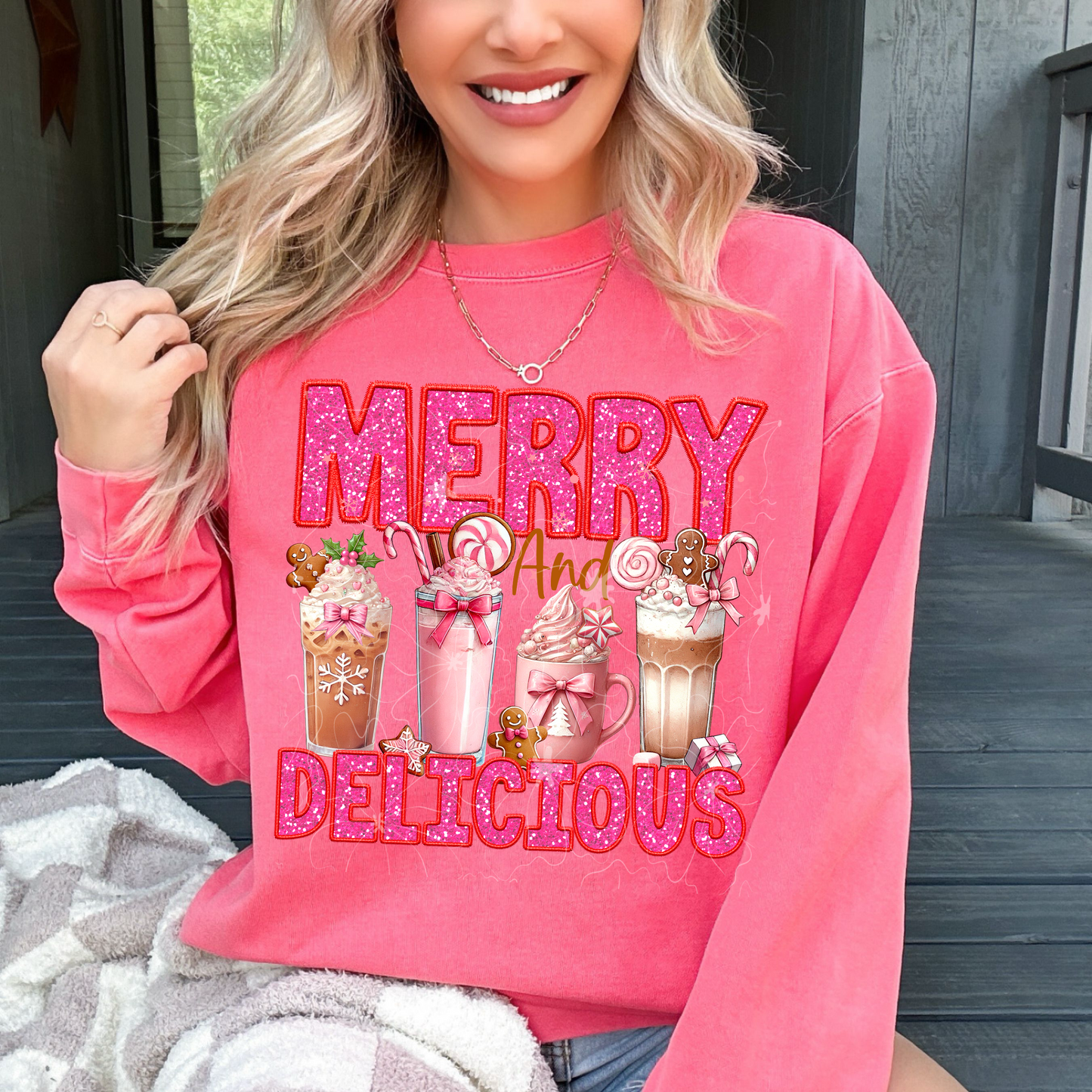 MERRY AND DELICIOUS- FAUX EMBROIDERY PNG | Digital Download | PNG