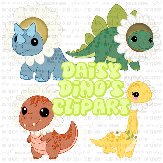 DAISY DINO CLIPART BUNDLE | 	SUBLIMATION PNG | AUTOMATIC DOWNLOAD