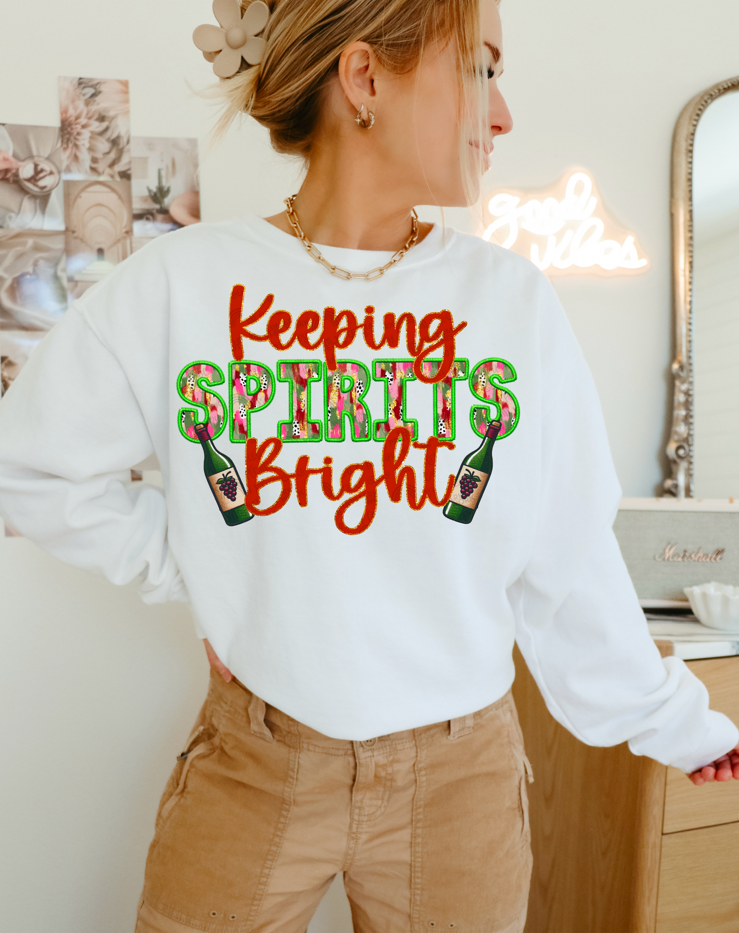 KEEPING SPIRITS BRIGHT- FAUX EMBROIDERY PNG | Digital Download | PNG