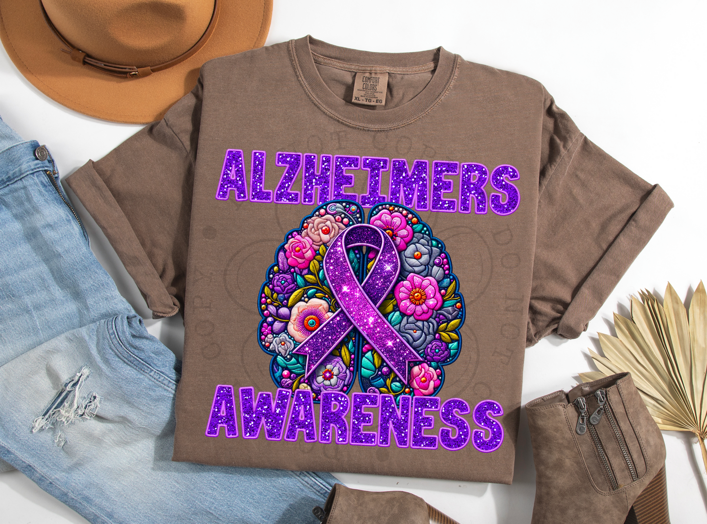 ALZHEIMERS AWARENESS FAUX EMBROIDERY PNG | Digital Download | PNG