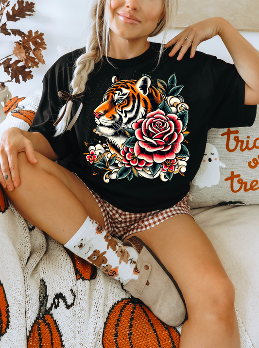 TATTOO STYLE TIGER ROSE PNG | SUBLIMATION PNG | AUTOMATIC DOWNLOAD