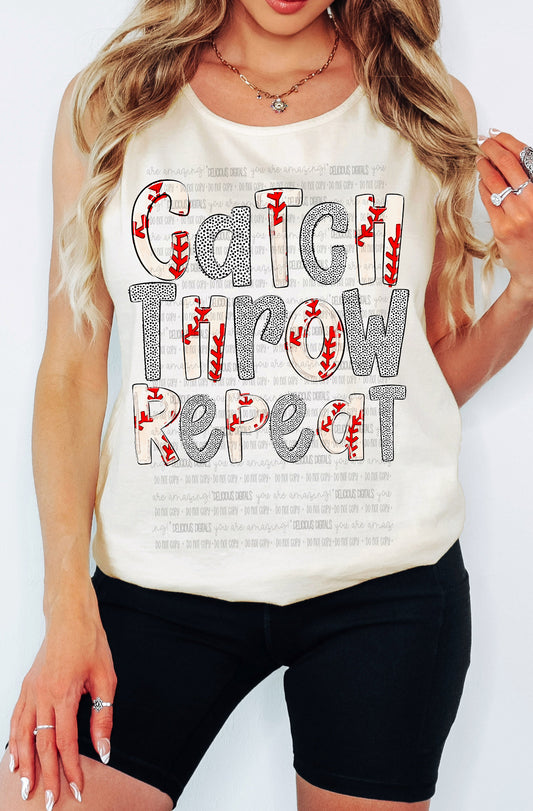CATCH THROW REPEAT BASEBALL PNG | 	SUBLIMATION PNG | AUTOMATIC DOWNLOAD