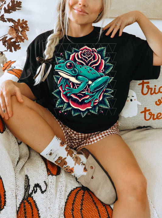 TATTOO STYLE TREE FROG ROSE PNG | SUBLIMATION PNG | AUTOMATIC DOWNLOAD