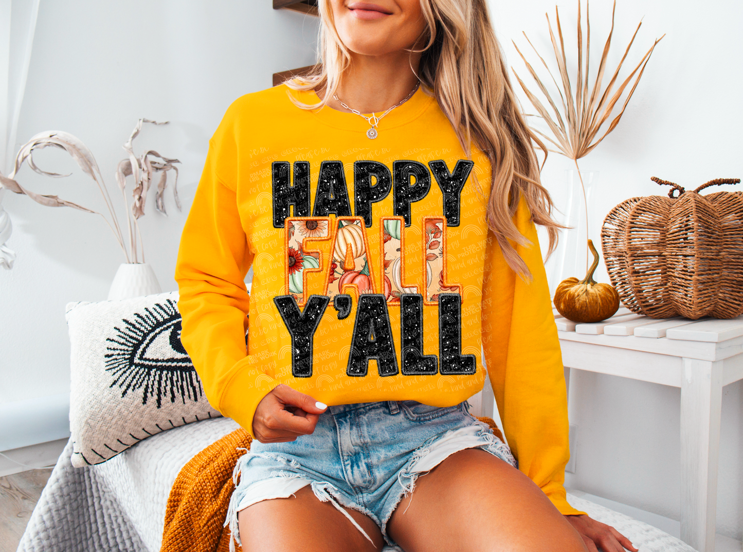 HAPPY FALL YALL FAUX EMBROIDERY PNG | Digital Download | PNG