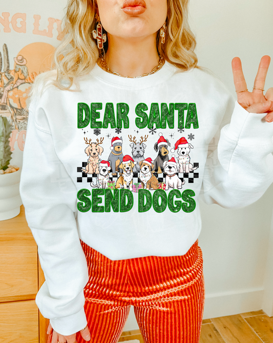 DEAR SANTA SEND DOGS- FAUX EMBROIDERY PNG | Digital Download | PNG