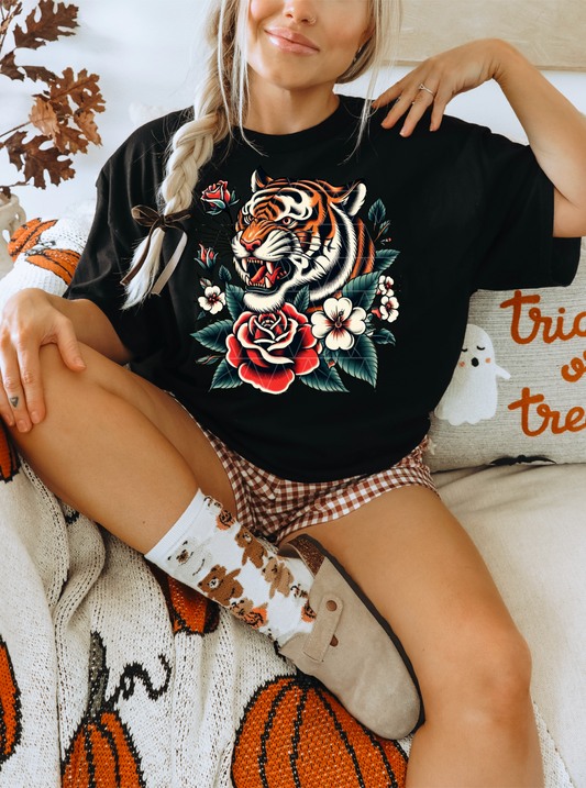 TATTOO STYLE TIGER ROSE PNG | SUBLIMATION PNG | AUTOMATIC DOWNLOAD