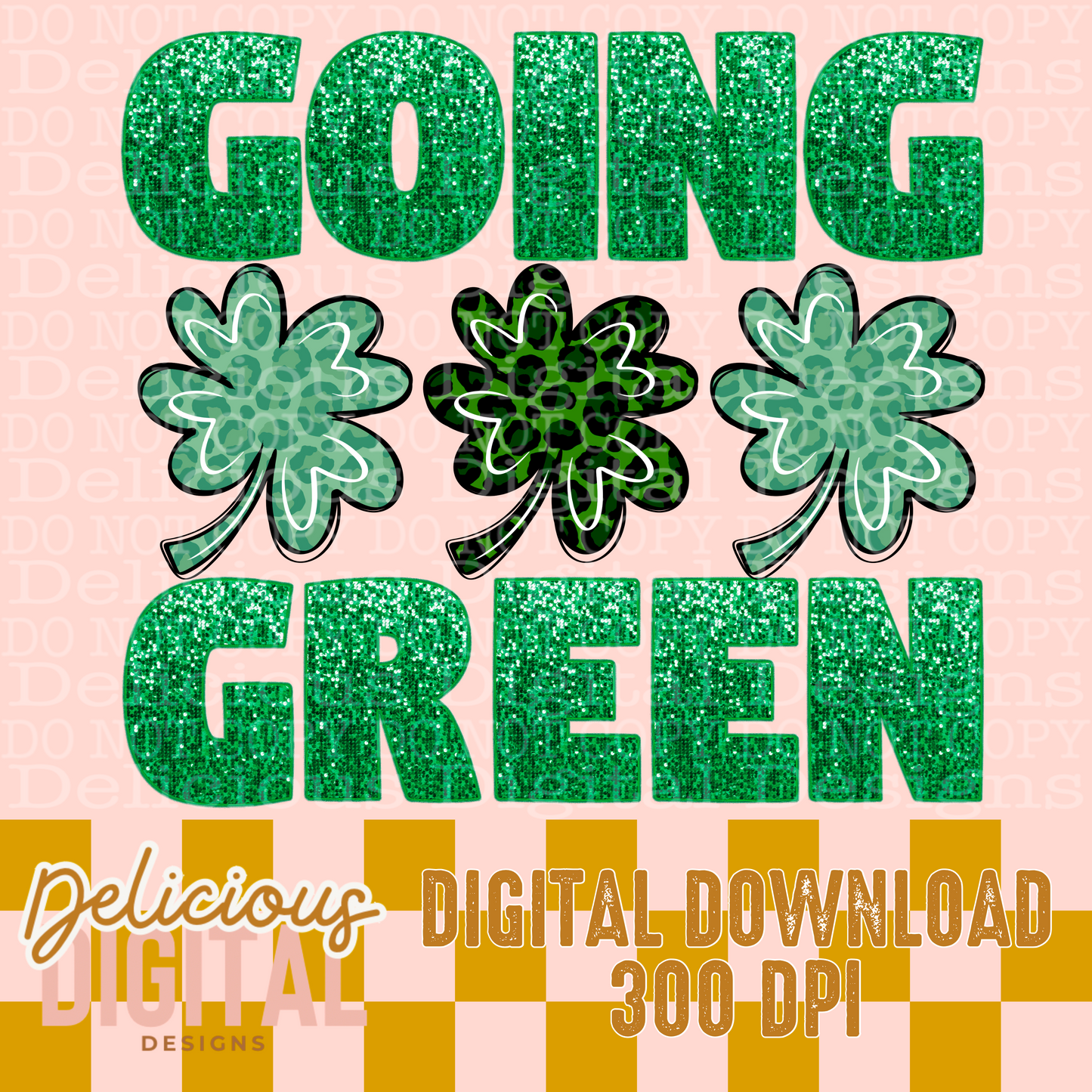 GOING GREEN FAUX SEQUINS CLOVERS PNG  | Digital Download | PNG