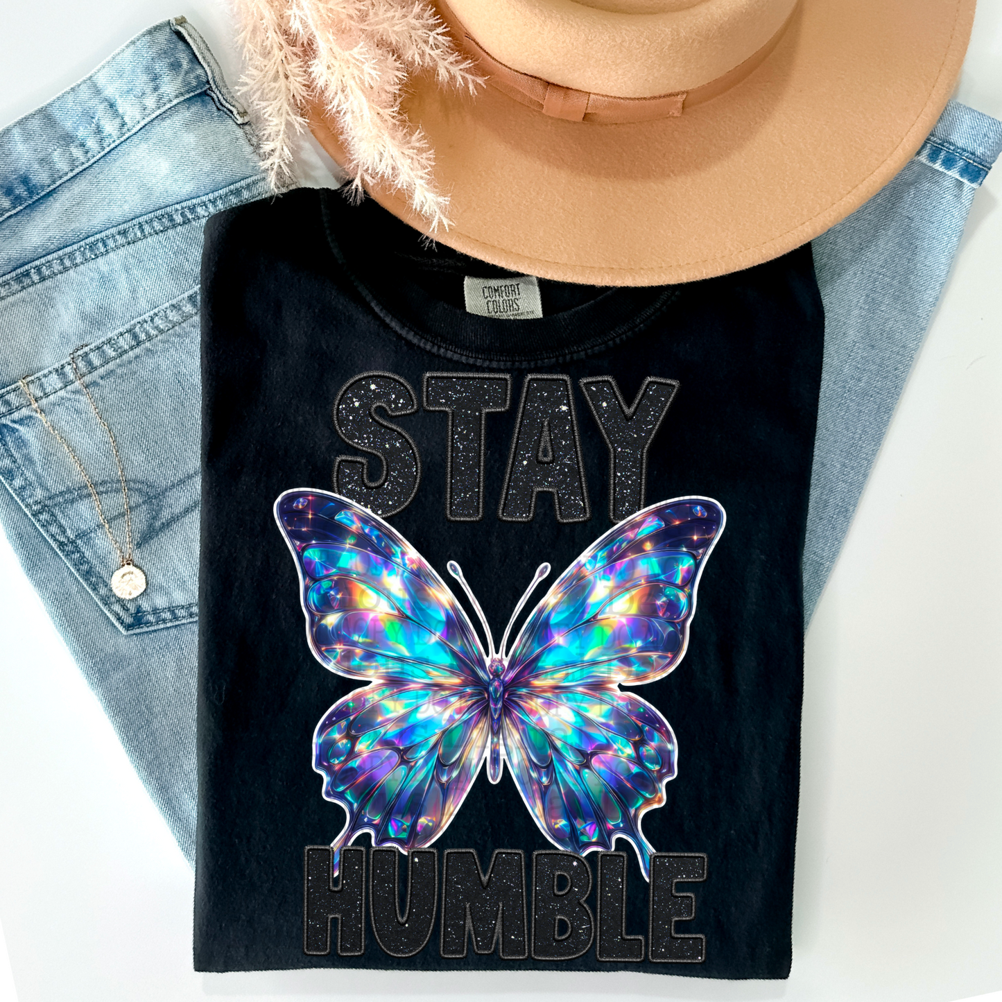 STAY HUMBLE FAUX EMBROIDERY HOLO | Digital Download | PNG