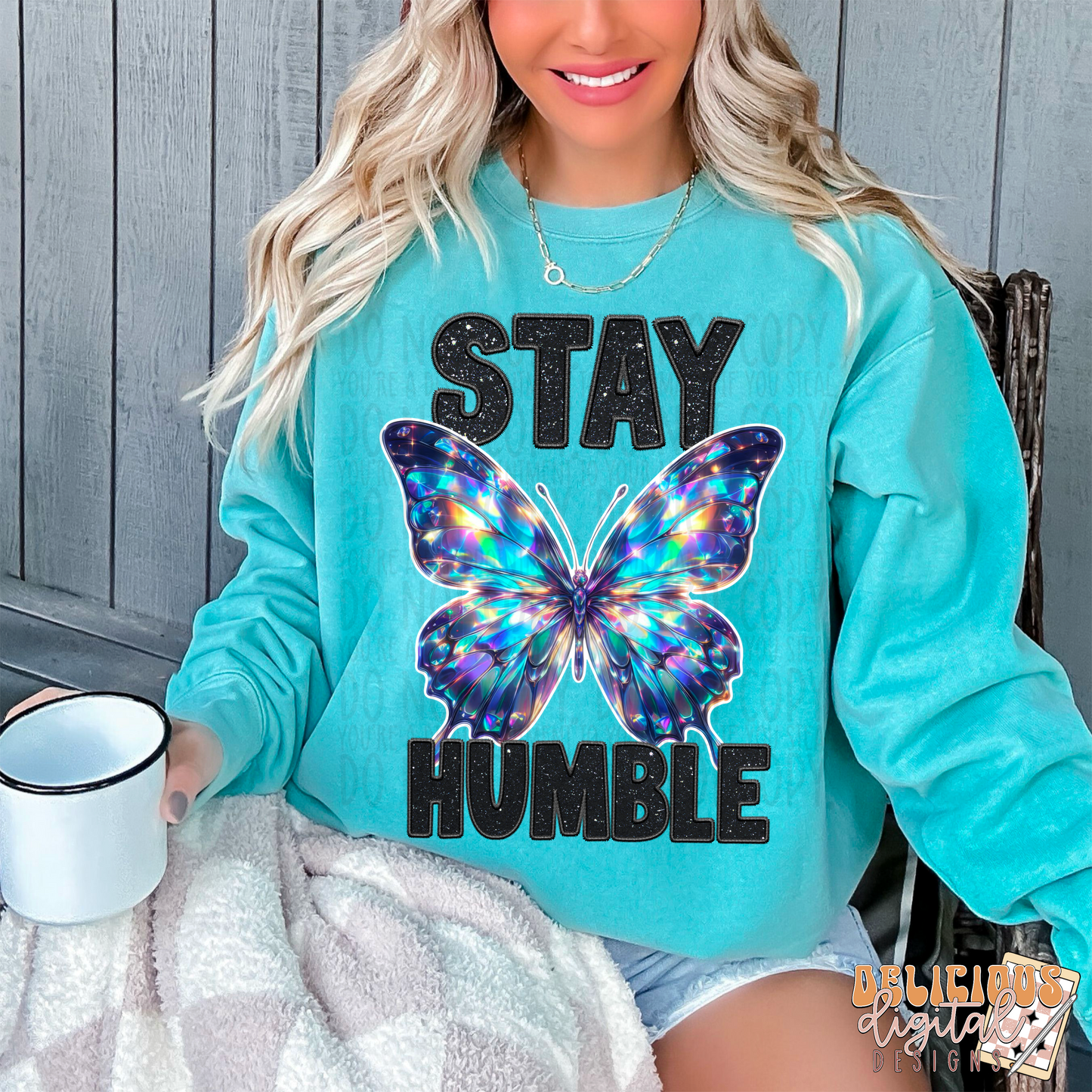 STAY HUMBLE FAUX EMBROIDERY HOLO | Digital Download | PNG