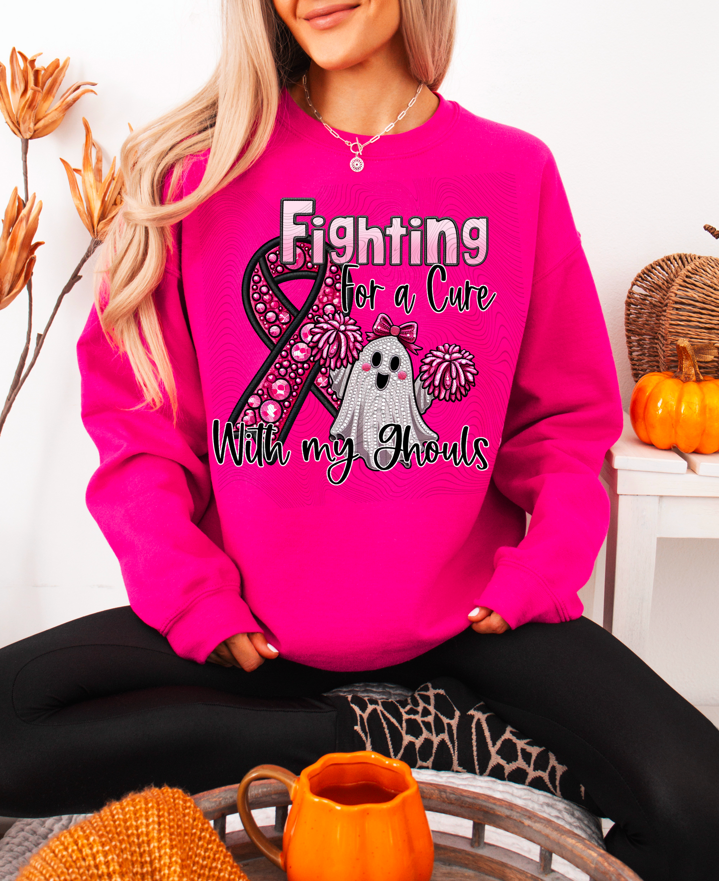 FIGHTING FOR A CURE WITH MY GHOULS  FAUX EMBROIDERY PNG | Digital Download | PNG