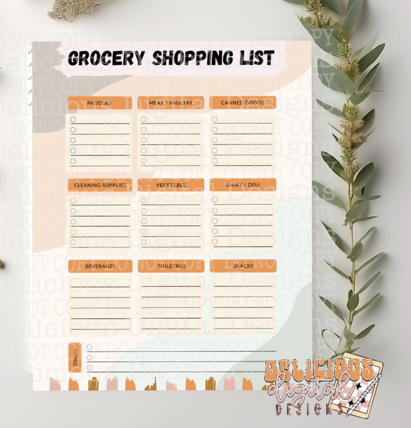 GROCERY SHOPPING LIST PRINTABLE | Digital Download | PRINTABLE