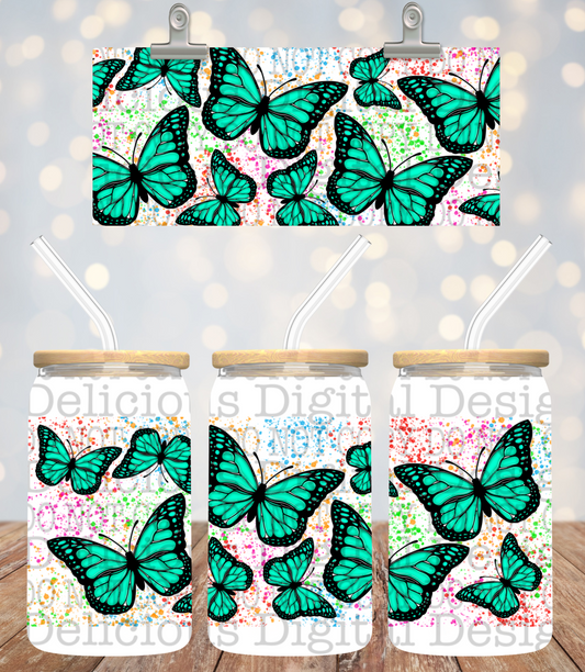 TEAL BUTTERFLY SPLATTER LIBBY TUMBLER WRAP PNG | Digital Download | PNG