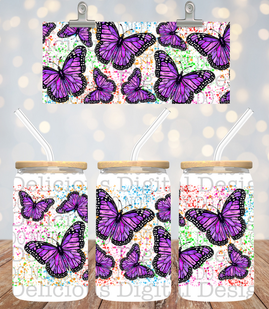 PURPLE  BUTTERFLY SPLATTER LIBBY TUMBLER WRAP PNG | Digital Download | PNG