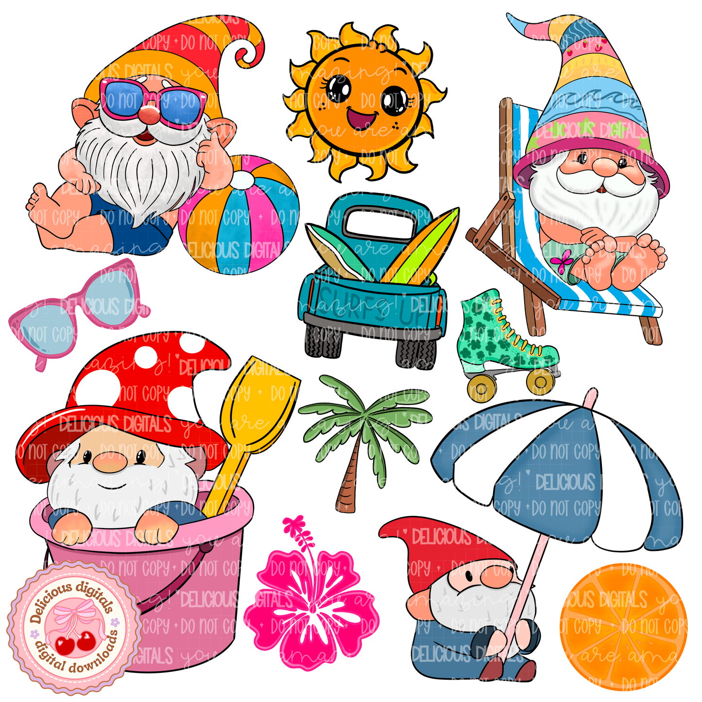 SUMMER GNOMES CLIPART BUNDLE | 	SUBLIMATION PNG | AUTOMATIC DOWNLOAD