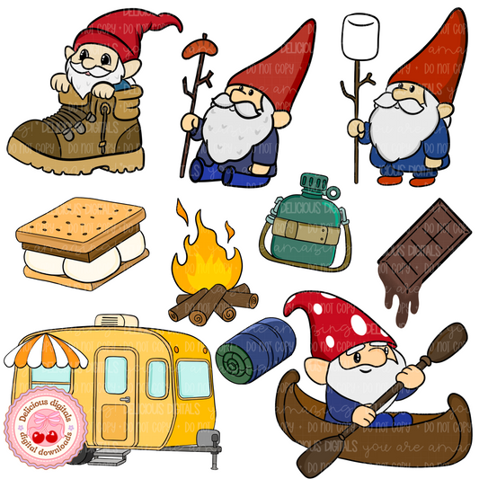 CAMPING GNOMES CLIPART BUNDLE | 	SUBLIMATION PNG | AUTOMATIC DOWNLOAD