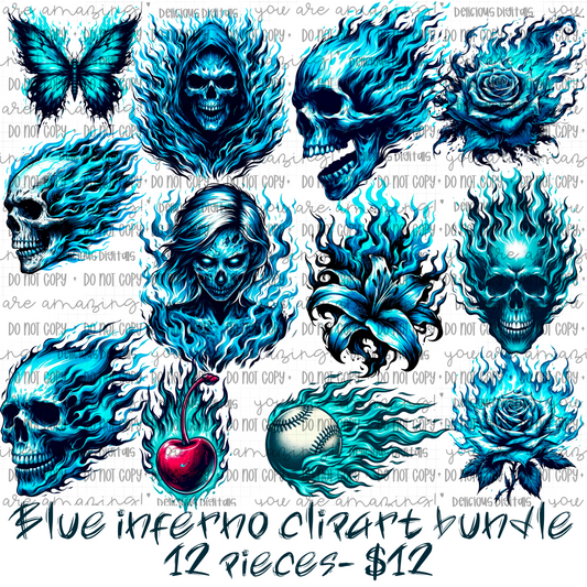 BLUE INFERNO CLIPART BUNDLE | 	SUBLIMATION PNG | AUTOMATIC DOWNLOAD