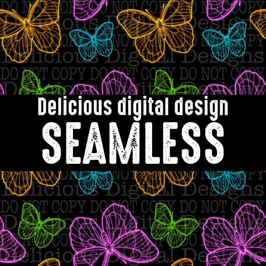 NEON BUTTERFLIES SEAMLESS PNG | Digital Download | PNG