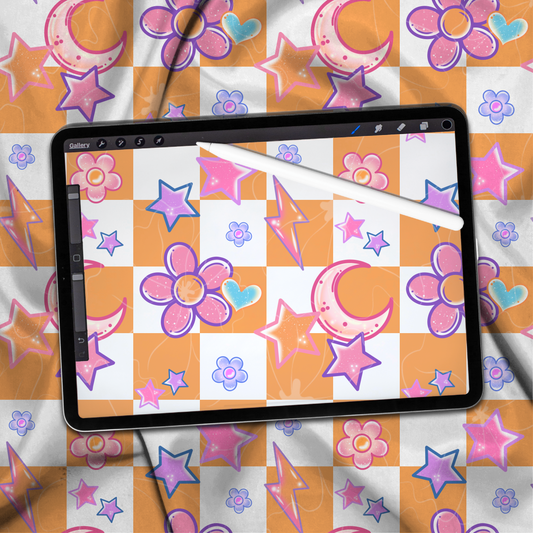 ORANGE SPACE FLOWERS SEAMLESS PNG | Digital Download | PNG