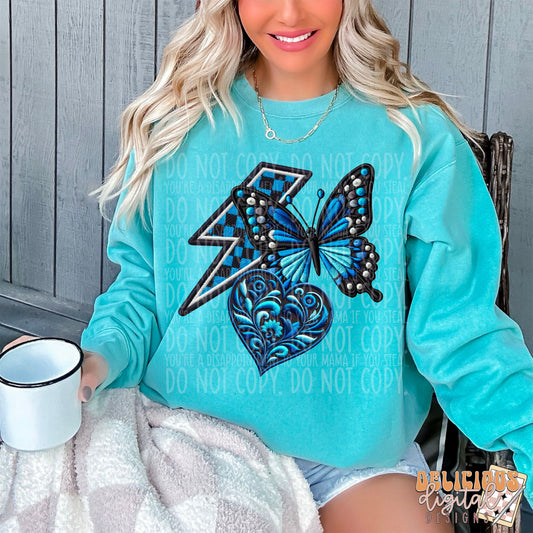 Faux Embroidery Butterfly, Lightning bolt, Heart, Trendy PNG, Sublimation PNG, Automatic digital PNG download