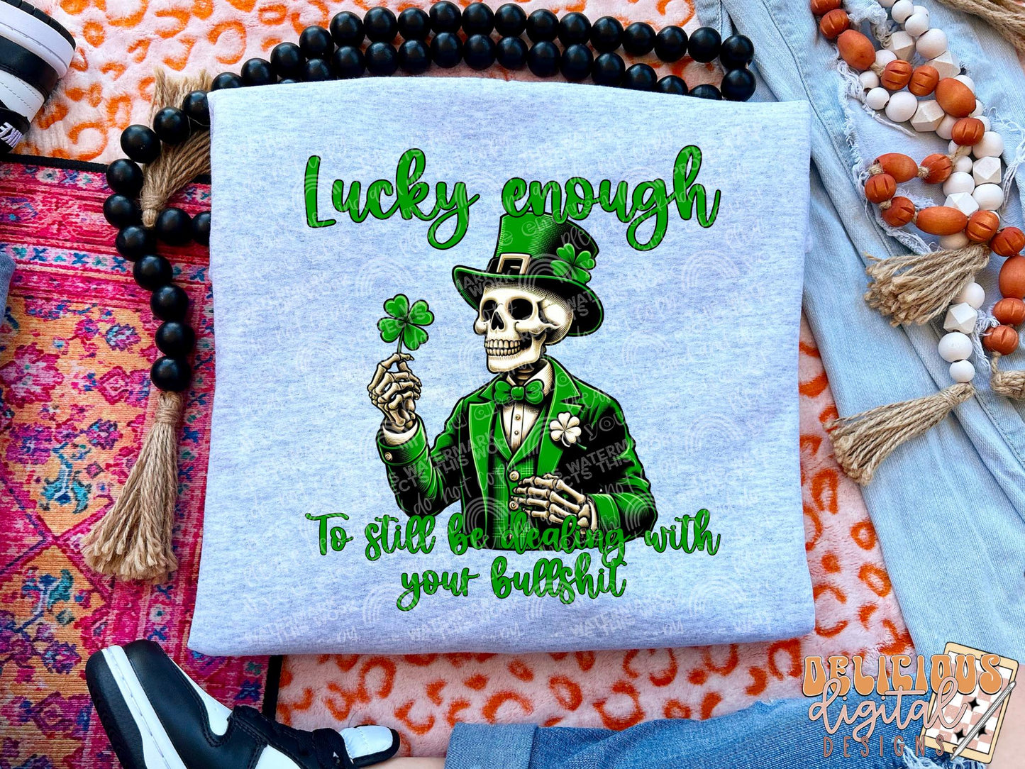 Lucky enough png, leprechaun png, skeleton png, st. Patricks png, Trendy PNG, Sublimation PNG, Automatic digital PNG download