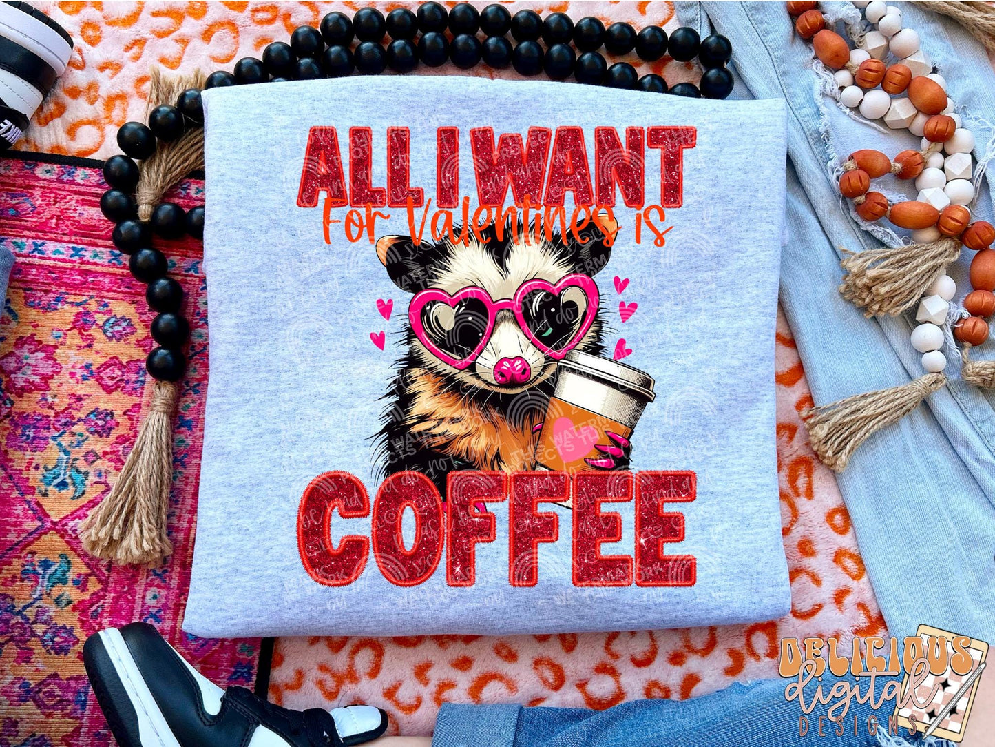 All I want for valentines is coffee faux embroidery png, coffee png, Trendy PNG, Sublimation PNG, Automatic digital PNG download