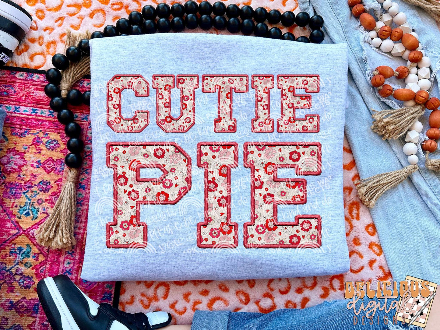 Cutie Pie, Faux embroidery png, Trendy PNG, Sublimation PNG, Automatic digital PNG download