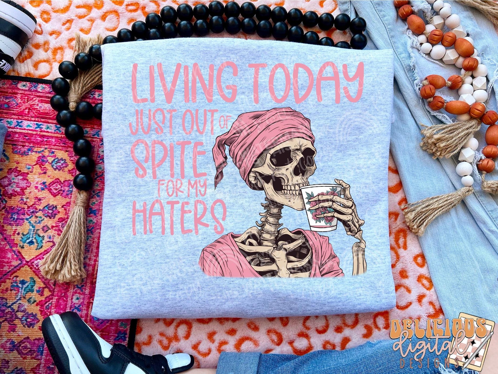 Living today just out of spite png, snarky png, skeleton png, coffee png, Trendy PNG, Sublimation PNG, Automatic digital PNG download