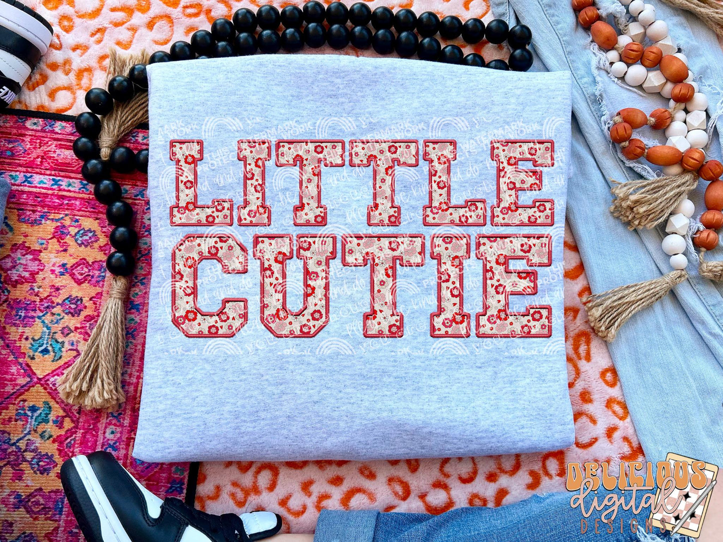 Little Cutie, Faux embroidery png, Trendy PNG, Sublimation PNG, Automatic digital PNG download