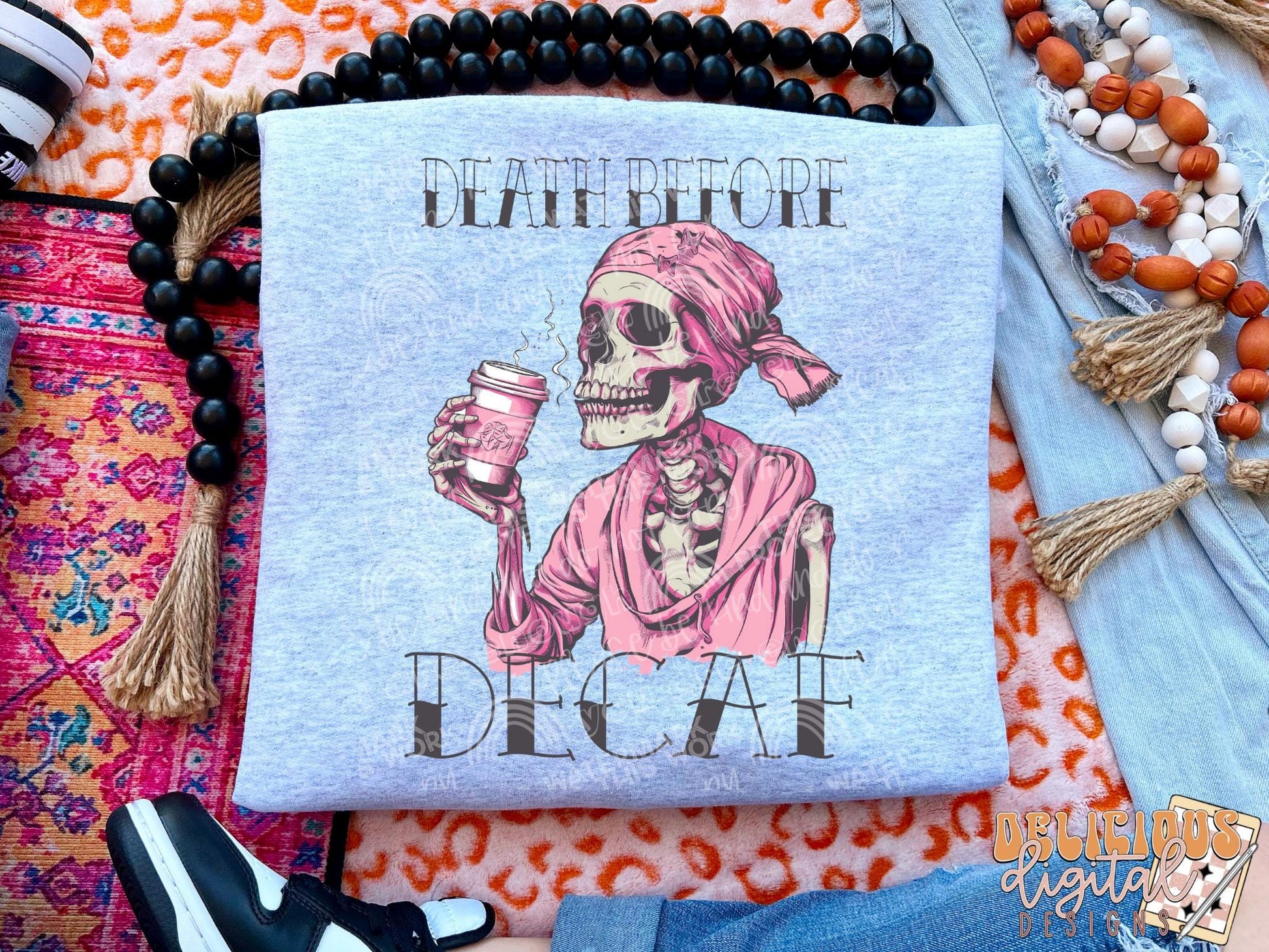 Death before decaf png, skull png, coffee png, snarky png, Trendy PNG, Sublimation PNG, Automatic digital PNG download