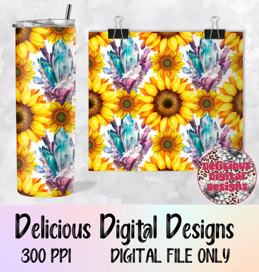 SUNFLOWER CRYSTALS SEAMLESS TUMBLER | Digital Download | PNG