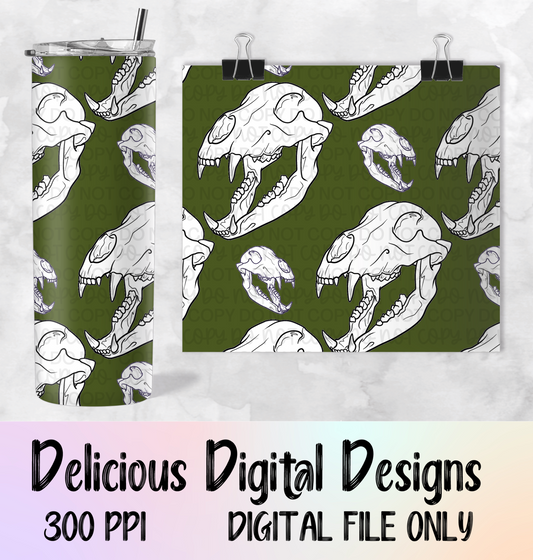 HUNTER GREEN ANIMAL SKULLS SEAMLESS PNG | Digital Download | PNG