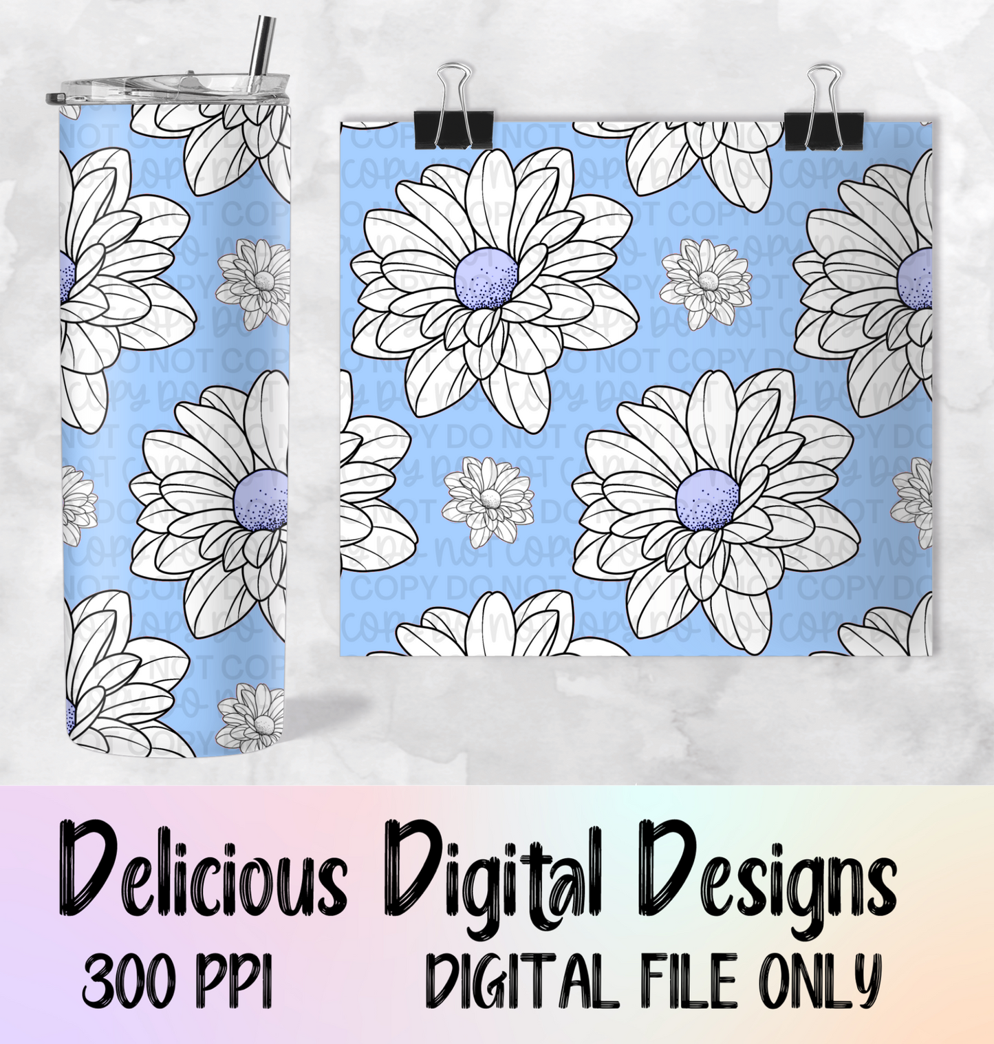 BABY BLUE AND WHITE DAISY SEAMLESS PNG | Digital Download | PNG