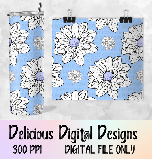 BABY BLUE AND WHITE DAISY SEAMLESS PNG | Digital Download | PNG