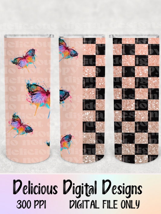 CHECKERED BUTTERFLIES TUMBLER | Digital Download | PNG