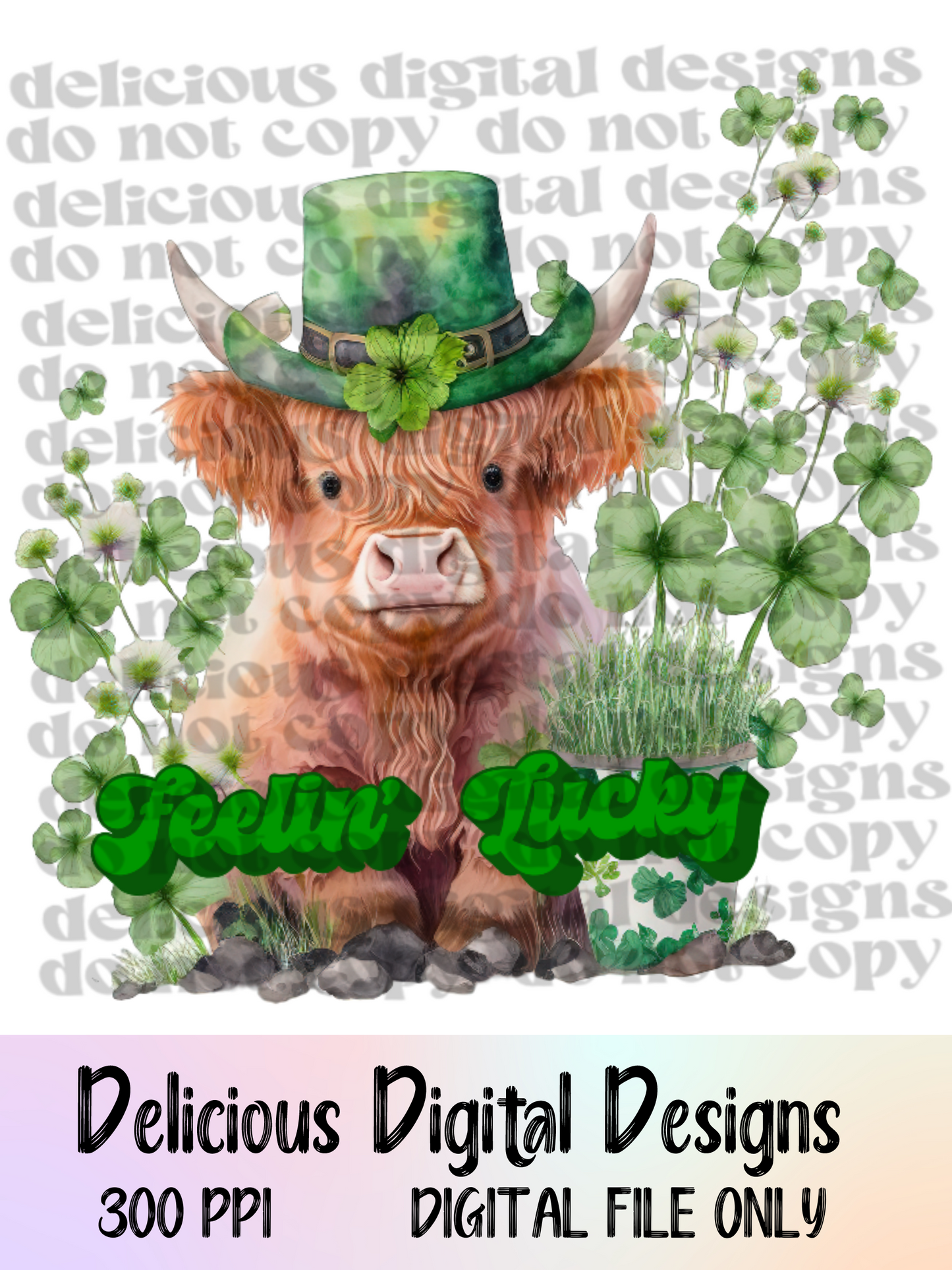 FEELING LUCKY HIGHLAND COW | Digital Download | PNG